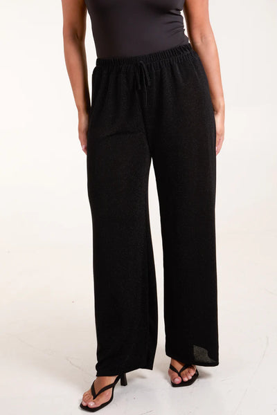 SHIMMER WIDE LEG TROUSERS BLACK